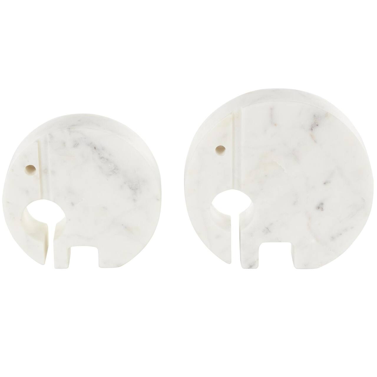White & Gray Circular Abstract Marble Elephant Sculpture Set